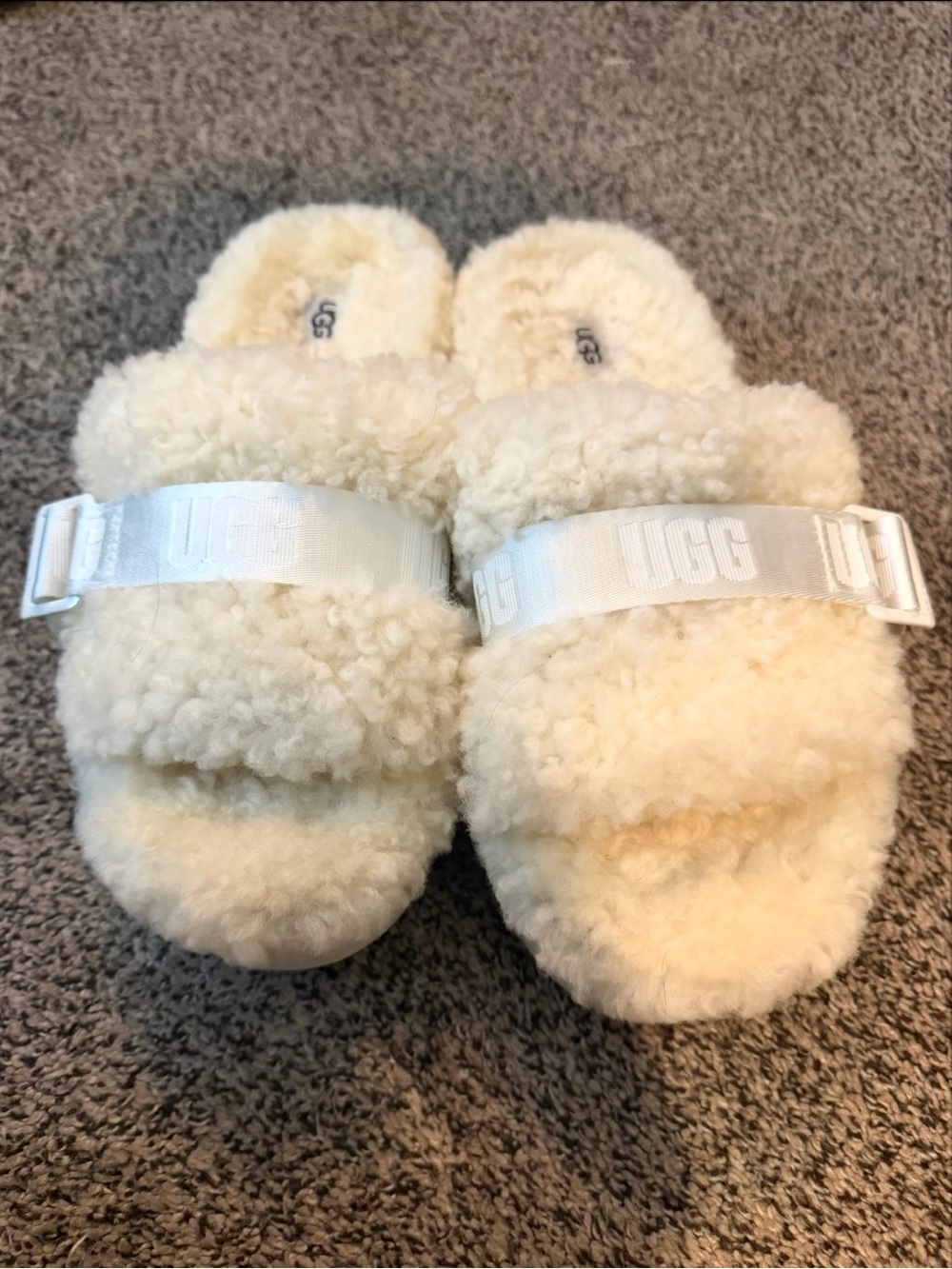 🤍UGG Fluff Yeah! Women’s Shearling Wool Slide Slippers in Cream-Size 10, Worn 1X